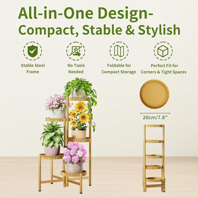 5 Tier Large Plant Stand Indoor, 7.9 Inch Wide Tall Corner Metal Plant Stands - Image 5