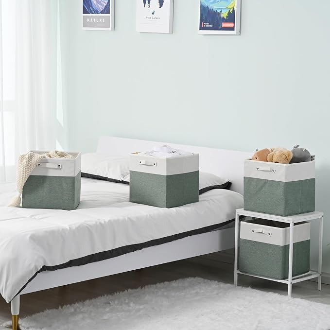 FinishingBo 13x13x13 Storage Cube Bins 4 Pack, Cube Shelf Baskets | Foldable - Image 2