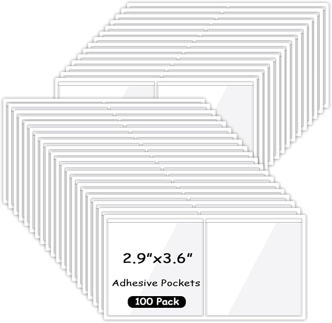 100 Packs Adhesive Label Storage Bin Pockets Clear Plastic Index Card Pockets by Ysglory