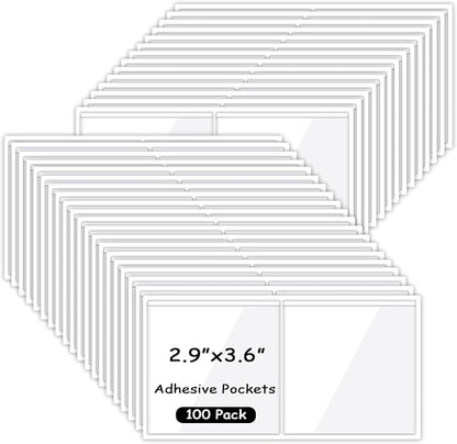 100 Packs Adhesive Label Storage Bin Pockets Clear Plastic Index Card Pockets by Ysglory