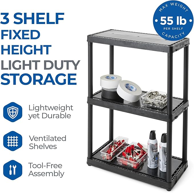 Gracious Living 3 Shelf Fixed Height Light Duty Storage Unit 12 x 24 x 33 - Image 4