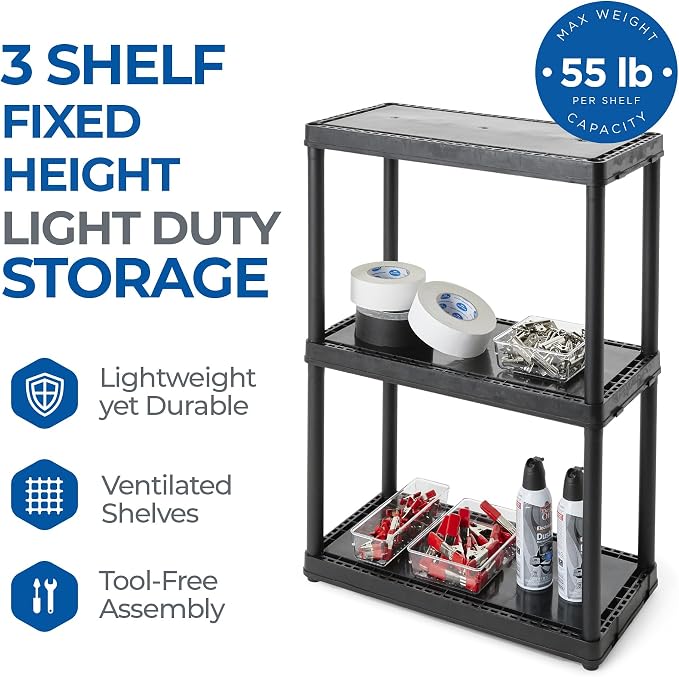 Gracious Living 33 Inch Heavy Duty 3-Shelf Light Duty Storage Shelf, Easy - Image 4