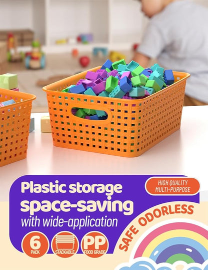 WYT 6-Pack Plastic Small Shelf Storage Weave Baskets Organizing - Image 5