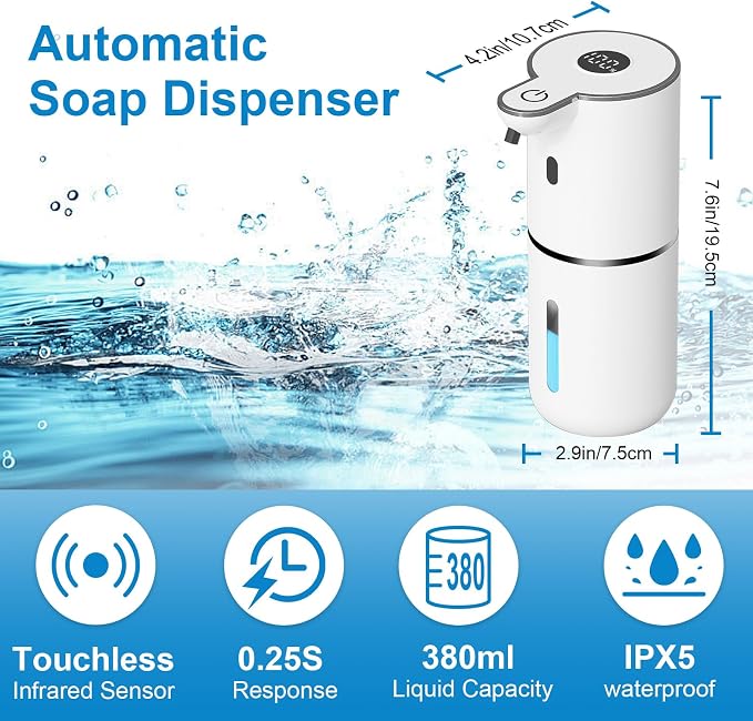 2 Pack Automatic Foaming Soap Dispenser Touchless, USB Rechargeable Smart Hand - Image 2