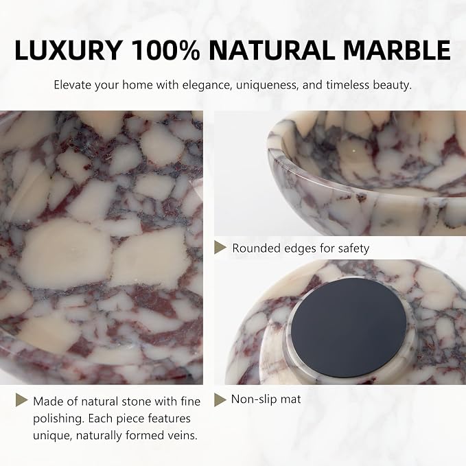 Luxury Natural Marble Decorative Bowl – Medium 7-Inch Calacatta Viola Marble - Image 4