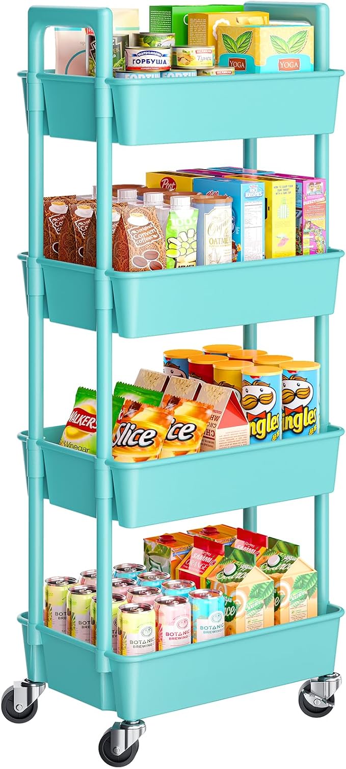 Pipishell 4 Tier Rolling Cart Organizer, Plastic Rolling Cart by Pipishell