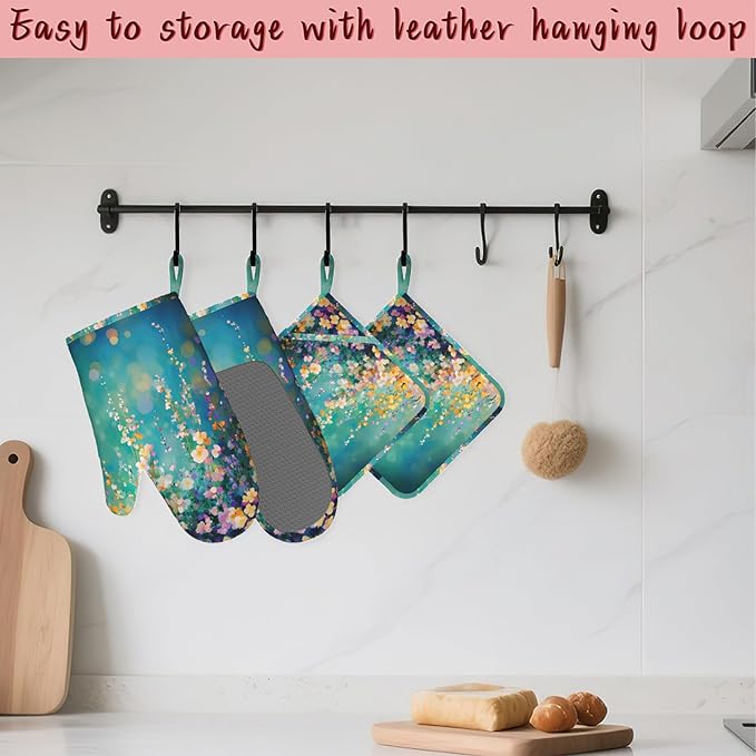 Watercolor Ivy Flower Spring Flower Oven Mitts and Pot Holders, Heat Resistant - Image 5