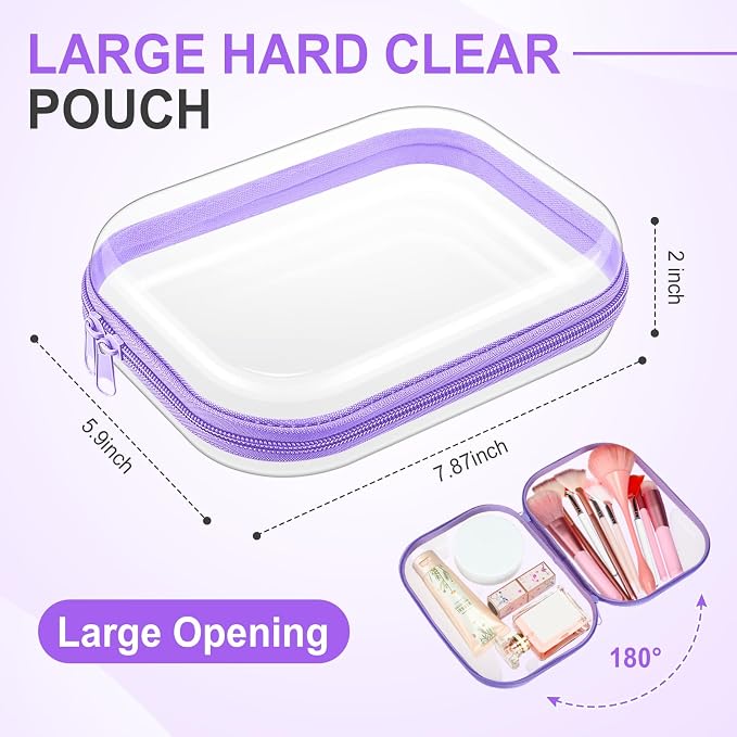Sanwuta 6 Pcs Clear Hard Zipper Case Hard Plastic Zipper Pouches Transparent - Image 2