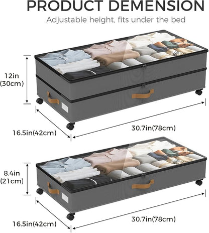 Under Bed Storage with Wheels 4-Pack, 75L XXL Under the Bed Storage Containers - Image 2