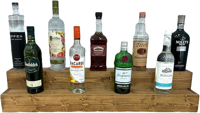Tiered Bottle Shelf | 2 Tier Liquor Bottle Display | Bar Organization | Display by Unknown