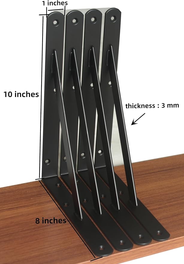 2 Pack L10 x H 8" Black Heavy Duty Shelf Brackets - Image 2