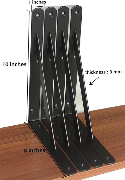 2 Pack L10 x H 8" Black Heavy Duty Shelf Brackets - Image 2