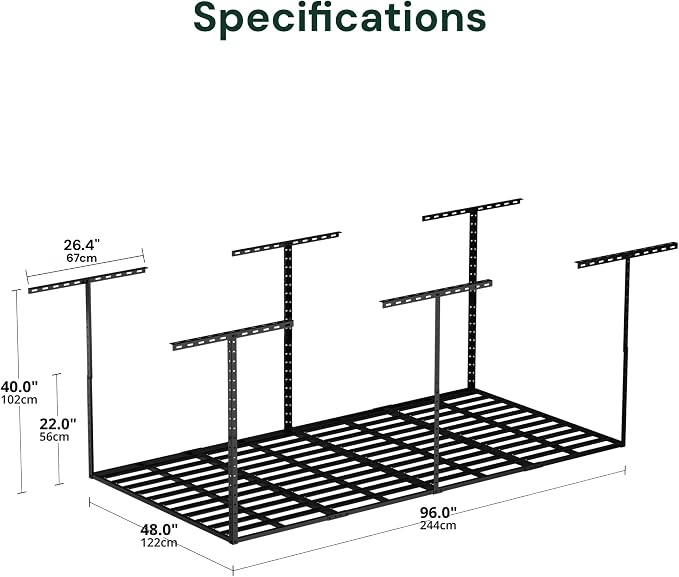 SunsGrove 4x8 Garage Storage Overhead Rack Organization, Adjustable Ceiling - Image 3