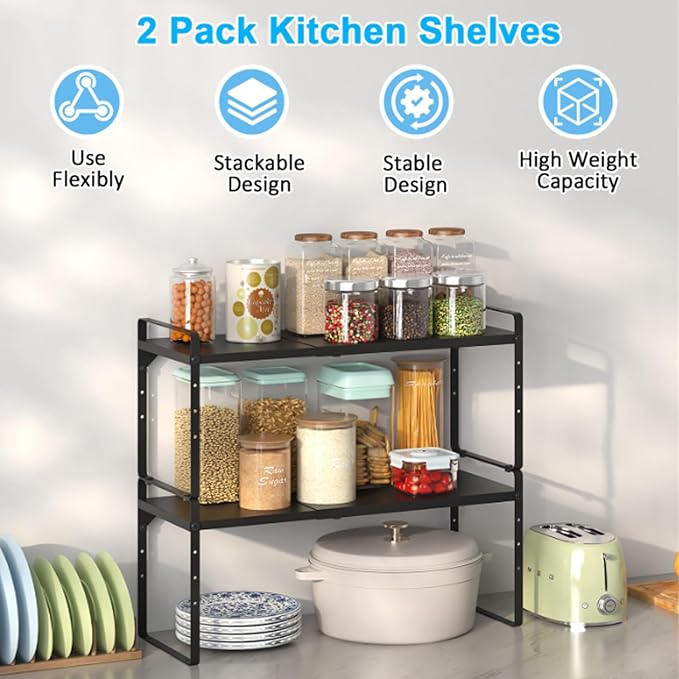 15.5 to 25.5 Inch Expandable Kitchen Cabinet Organizer Shelf, 2 Pack 30 LBS - Image 3