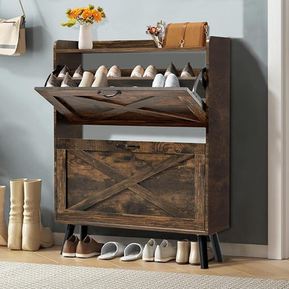 Narrow Shoe Storage Cabinet, Freestanding Hidden Shoe Organizer by Unknown