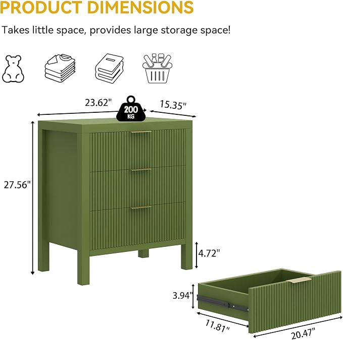 3 Drawer Dresser, Modern Wood Storage Chest of Drawers Organizer - Image 2