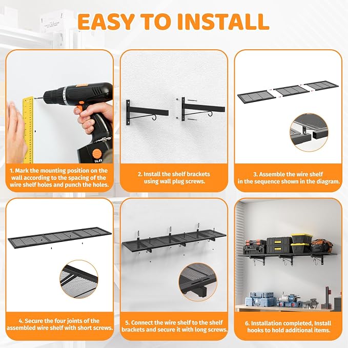 2 Pack Garage Wall Shelving, 1x3.85ft Heavy Duty Garage Shelving Wall Mounted - Image 7