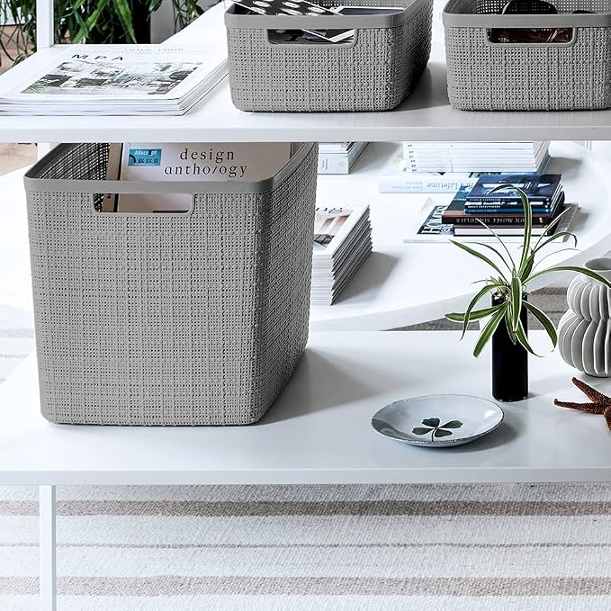 Curver Set of 4 Large Cube 17L Jute Decorative Plastic Organization and Storage - Image 6