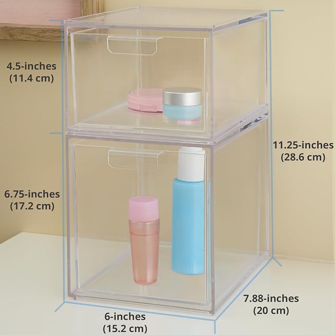 STORi Audrey Stackable Clear Bin Plastic Organizer Drawers | 2 Piece Set | - Image 3