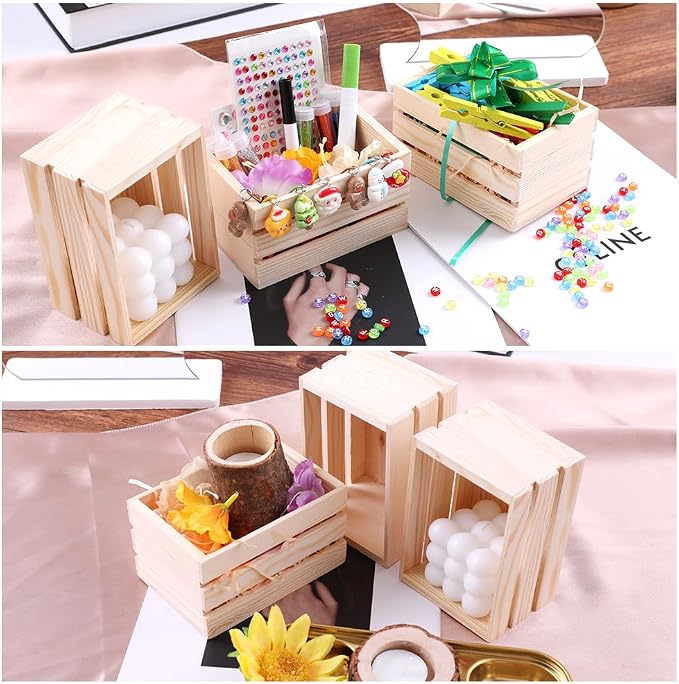 GRETJOB 12PCS 5" Wooden Crates, Nesting Rustic Wood Storage Boxes Set, - Image 5