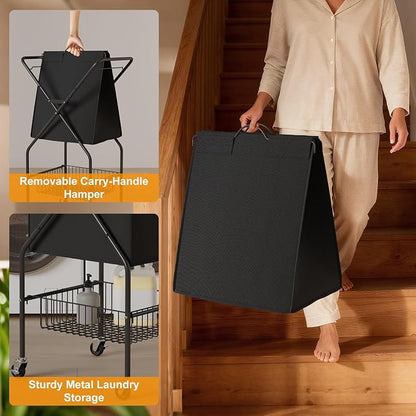 Laundry Basket with Wheels:88L Rolling Laundry Cart Foldable Metal Frame Dirty - Image 4