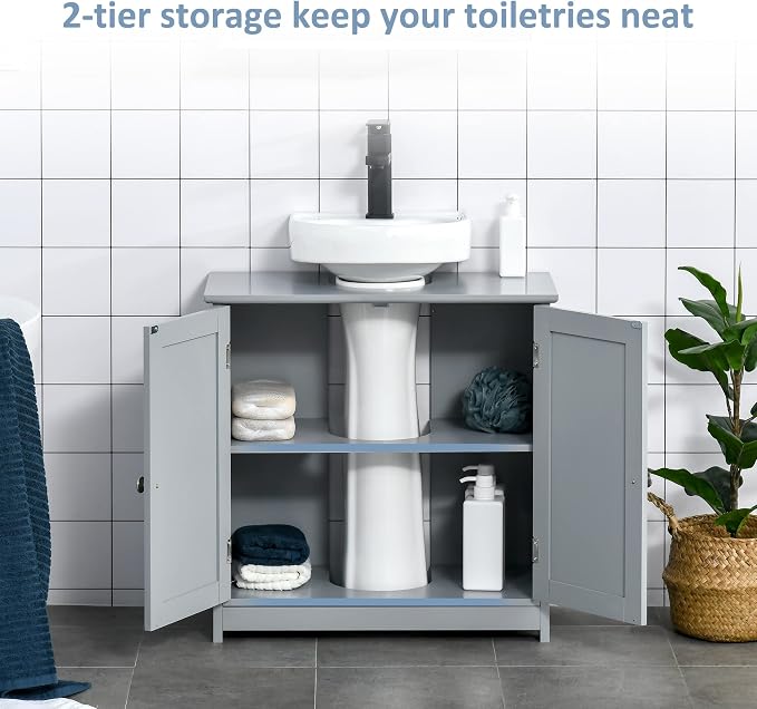 kleankin 23.5" Pedestal Sink Storage Cabinet, Freestanding Bathroom Under Sink - Image 5