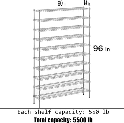 14" Deep x 60" Wide x 96" Height Wire Shelving Kit | 10-Tier | NSF Commercial - Image 3