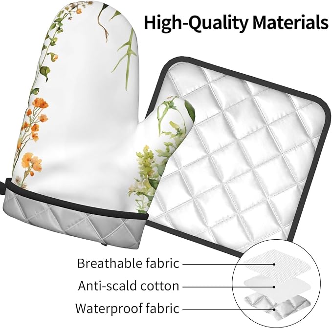 Springtime Herb Garden Gloves and Mats Set-Heat-Resistant Kitchen Gloves and - Image 3