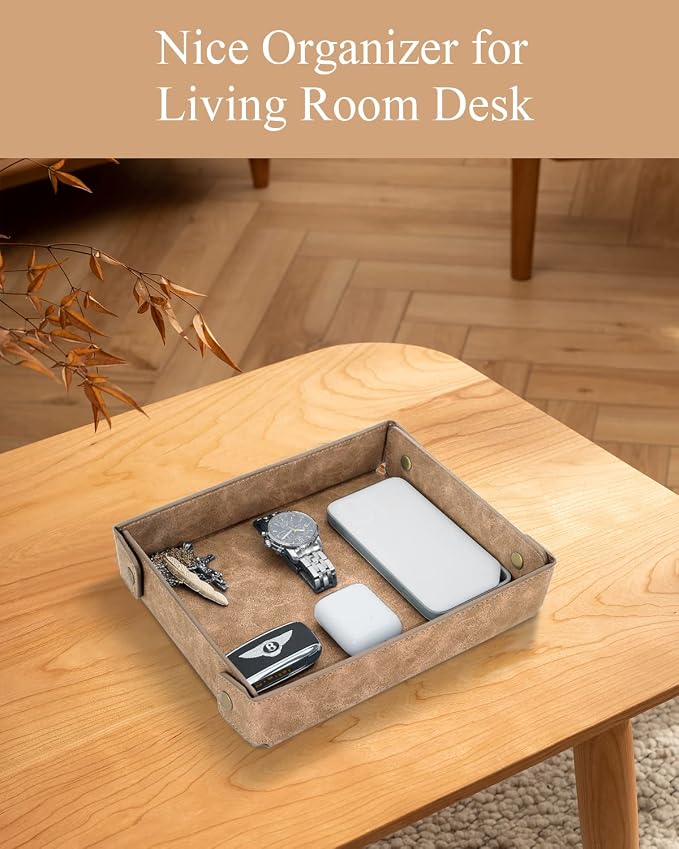 CASIRENA Father's Day Gifts Faux Leather Valet Tray Organizer - Image 7