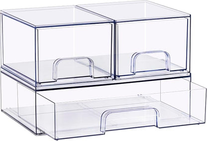 Sorbus Stackable Acrylic Storage Drawers – 2 Small + 1 Wide – 3 Pack Clear - Image 8