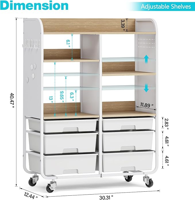 6 Drawers Rolling Storage Cabinet - Image 3