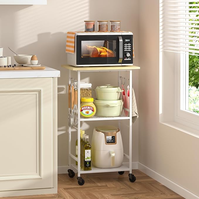Rolling Kitchen Microwave Cart, 3 Tier Microwave Table Stand by ThreeHio