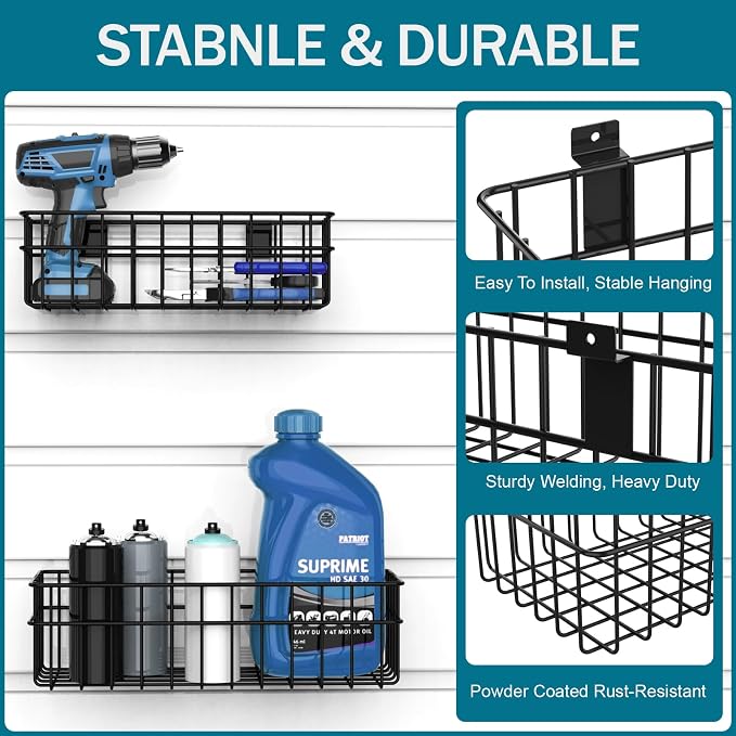 4 Pack Large Size Slatwall Baskets Set, Ventilated Metal Hanging Storage Slat - Image 3