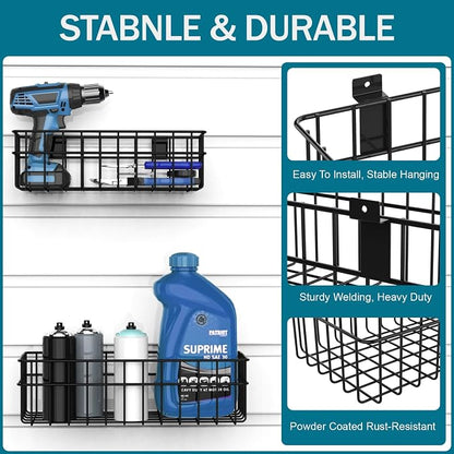 4 Pack Large Size Slatwall Baskets Set, Ventilated Metal Hanging Storage Slat - Image 3
