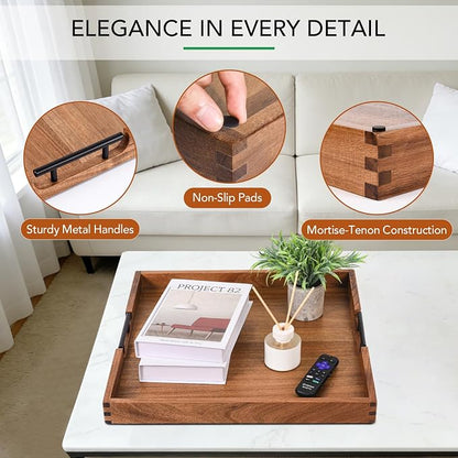 Joy&Grace Ottoman Tray for Living Room, Large Acacia Wooden Serving Tray - Image 3