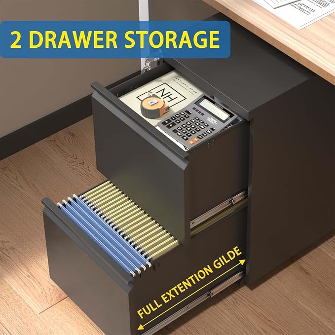 Guizeeopo 2 Drawer Locking File Cabinet, Fully Assembled Heavy-Duty Metal - Image 5