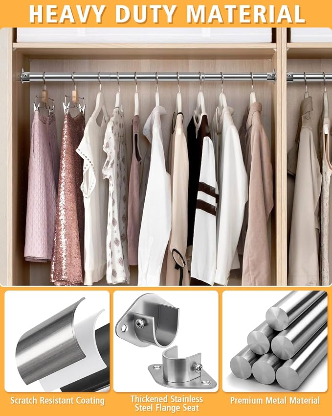 Closet Rod, 17 to 52 Inch Heavy Duty Adjustable Metal Clothing Rack - Image 5
