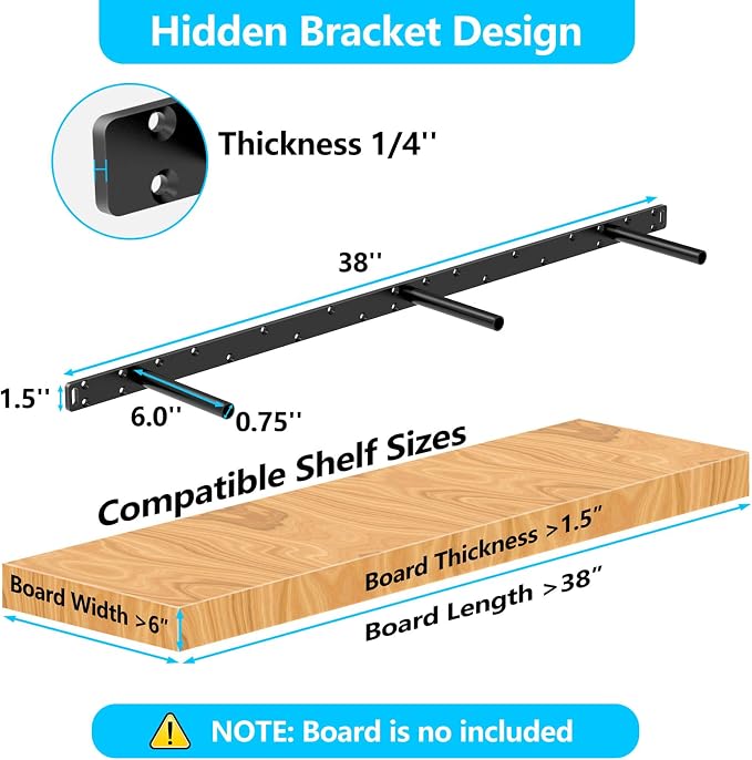 Floating Shelf Bracket, Solid Steel Support Rods - Image 3
