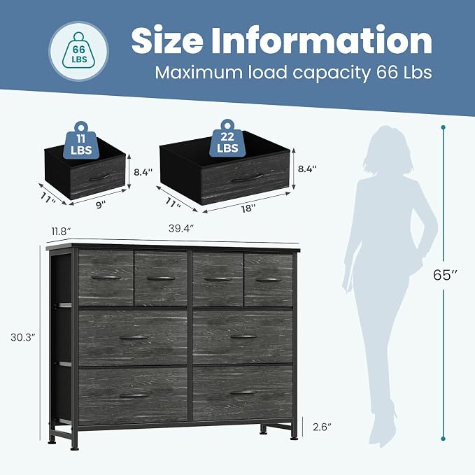 DUMOS Dresser for Bedroom with 8 Fabric Drawers, Wide Fabric Dresser | Storage - Image 3