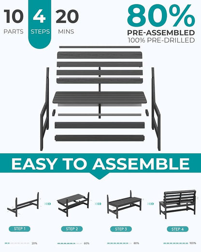 SERWALL Armless Outdoor Bench, All Weather HDPE Porch Bench, 1 Pack, Suitable - Image 8