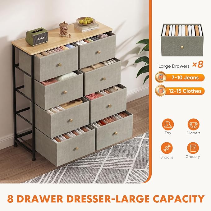 Sweetcrispy 8 Drawer Dresser for Bedroom Tall, Organizer Storage Drawers | - Image 5
