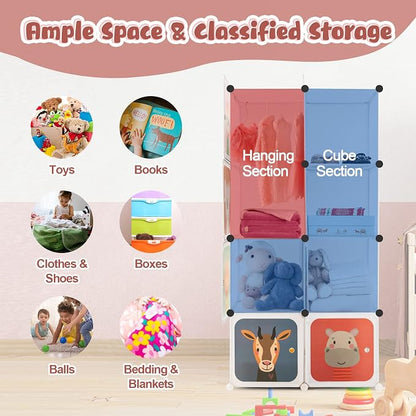 Costzon Kids Closet, Cartoon DIY Modular Dresser Storage Organizer - Image 4