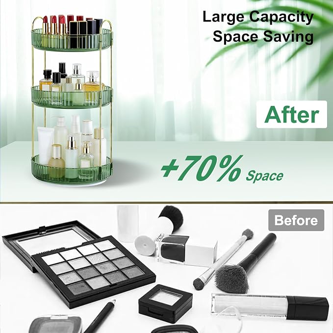 360 Rotating Makeup Organizer for Vanity, 3 Tier Perfume Skincare Organizers - Image 5