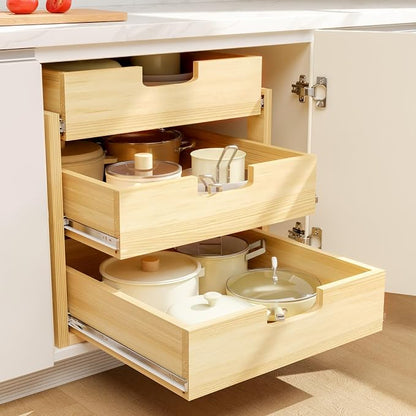 Pull Out Cabinet Organizer, 3 Tier Soft Close Slide Out Wooden Pull out Drawers - Image 2