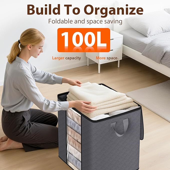 SpaceWhisper 8 Pack 100L Clothes Storage, Foldable Thick Fabric Blanket Storage - Image 5