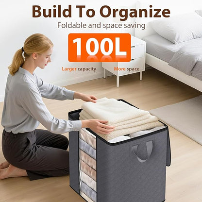 SpaceWhisper 8 Pack 100L Clothes Storage, Foldable Thick Fabric Blanket Storage - Image 5