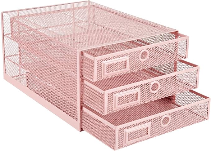 Annova Desk Organizer Wire Mesh 3 Tier Sliding Drawers Paper - Image 4