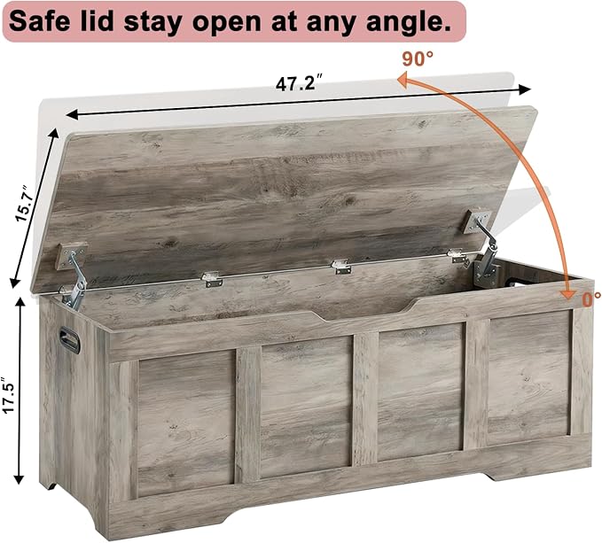 Timberer 47.2" Wooden Storage Chest, Extra Large Storage Trunk | Storage Bench - Image 3
