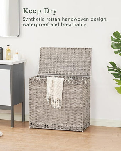 Laundry Hamper with Lid Laundry Basket 132 L Wicker Clothes Hamper, Handwoven - Image 2