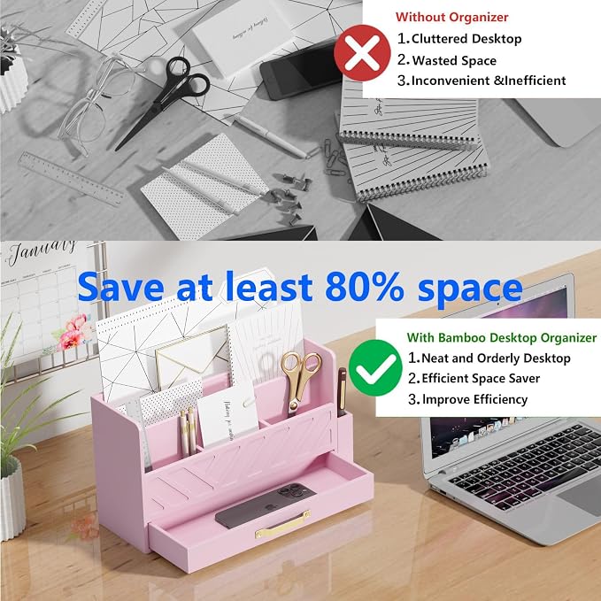 Bamboo Desk Organizer Mail Holder Countertop Wood Desk Drawer Tabletop Storage - Image 5